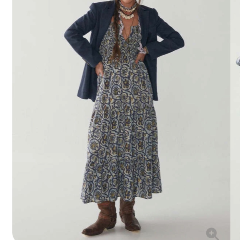 Maison Hotel Roberta Dress Vintage Blue and Ivory  Size XL - Picture 2 of 11